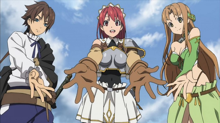 Cecily Cambell, Luke Ainsworth, and Aria from Seiken no Blacksmith