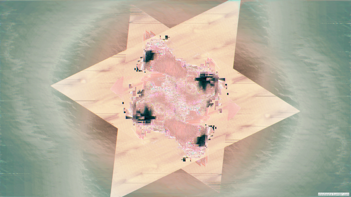 Abstract star shape with glitch art in the center