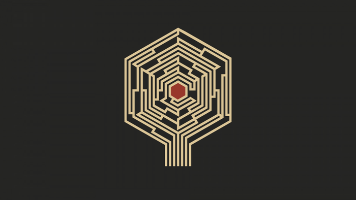 Hexagonal maze with red hexagon center