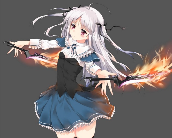 Sigtuna Julie from Absolute Duo with flaming swords