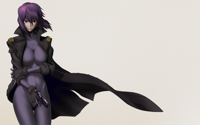 Motoko Kusanagi from Ghost in the Shell holding a pistol