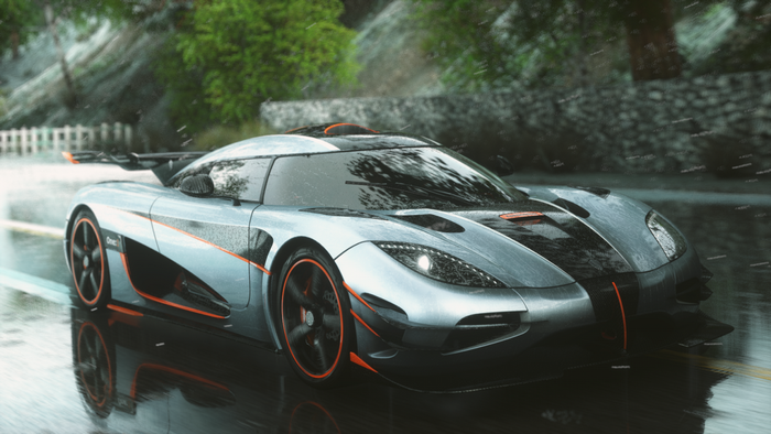 Koenigsegg CCX sports car on a wet road