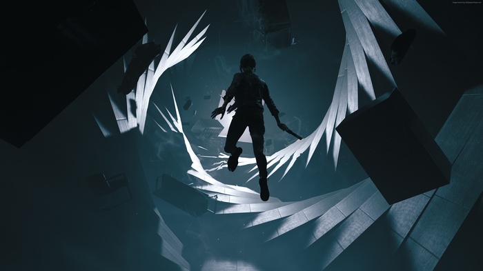 Jesse Faden from Control in abstract environment 4K