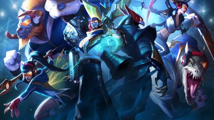 League of Legends characters in a futuristic setting