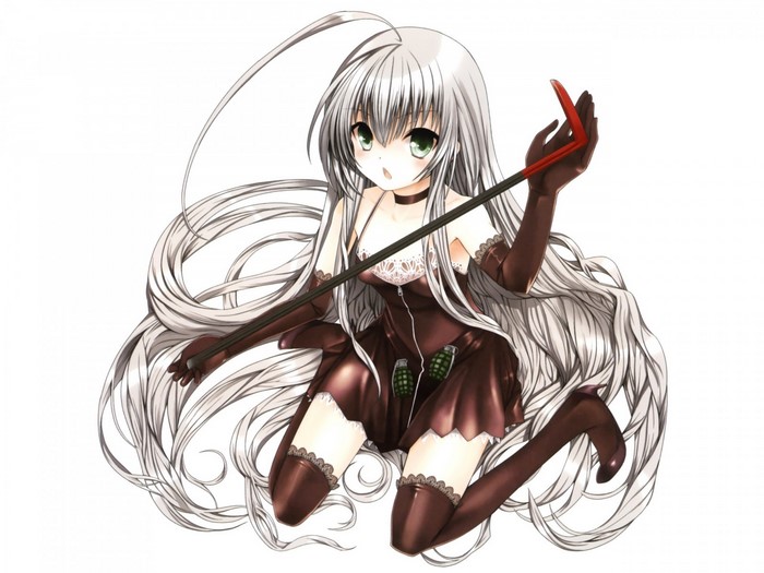 Nyaruko from Haiyore Nyaruko-san holding a weapon