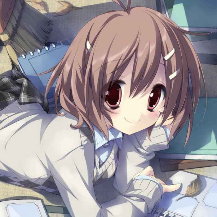 Anime girl in school uniform with books