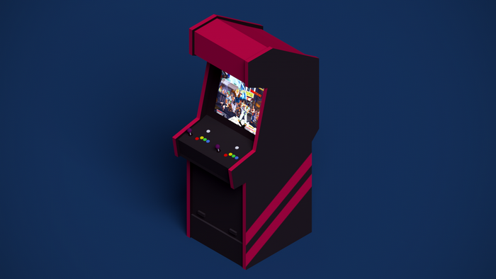 Low poly arcade cabinet with game screenshot