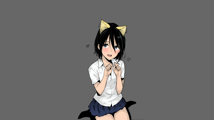 Anime girl with black hair and cat ears
