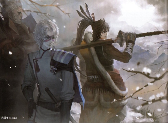 Sengoku Basara characters in a snowy landscape