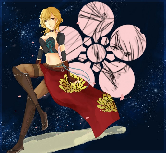 Anime girl from Sengoku Basara with flower motif
