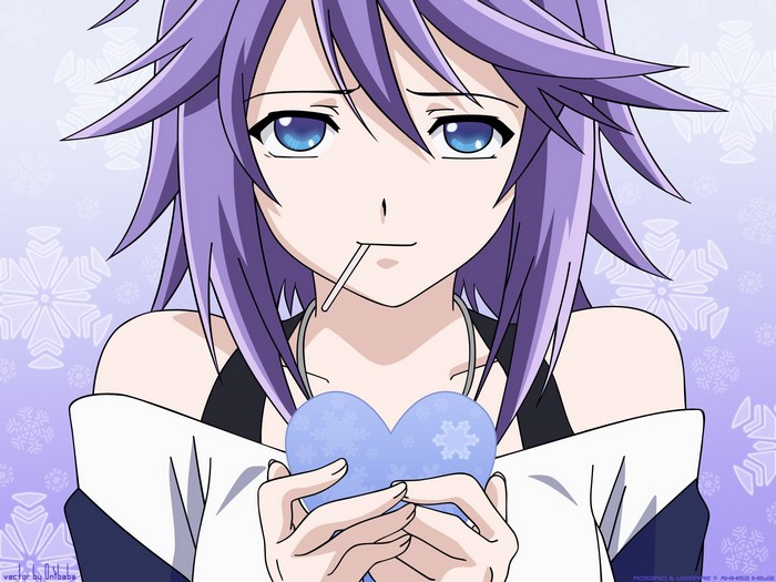Shirayuki Mizore from Rosario + Vampire with a lollipop and heart