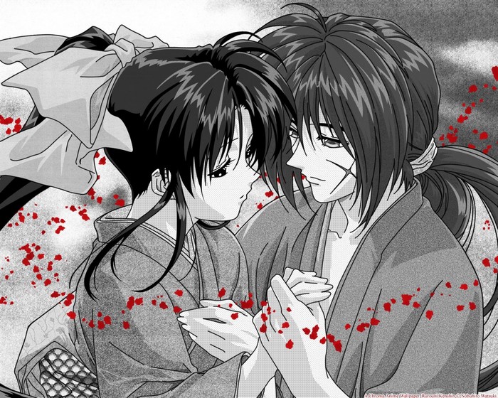 drawing, illustration, monochrome, anime, cartoon, Rurouni Kenshin ...