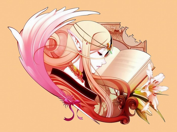 Illustration of an elf reading a book