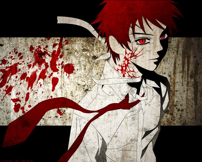 Bloody anime character with red eyes