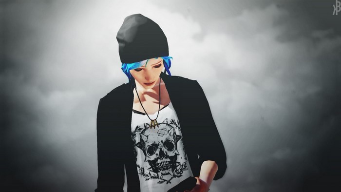 Chloe Price from Life Is Strange wearing a beanie and skull t-shirt