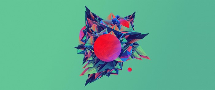 Abstract geometric sculpture with red spheres
