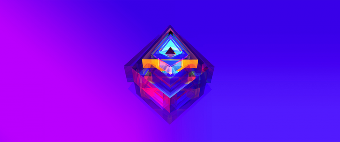 Abstract geometric crystal shape with purple and blue gradient background