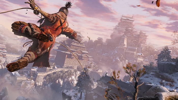 Sekiro: Shadows Die Twice character in mid-air