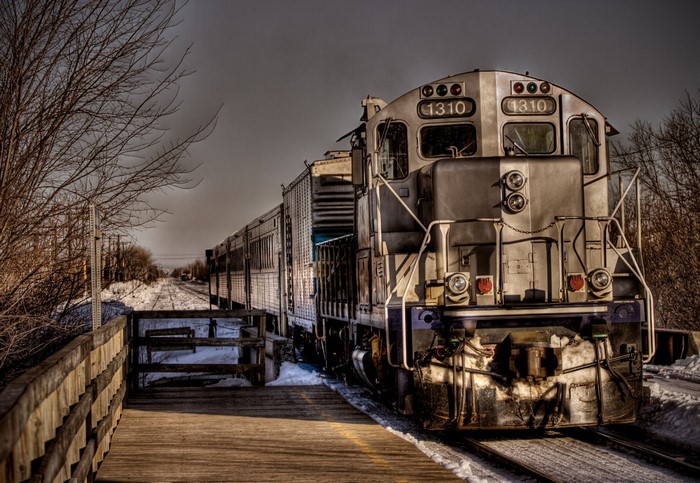 Train 1310 on a snowy track in Montreal