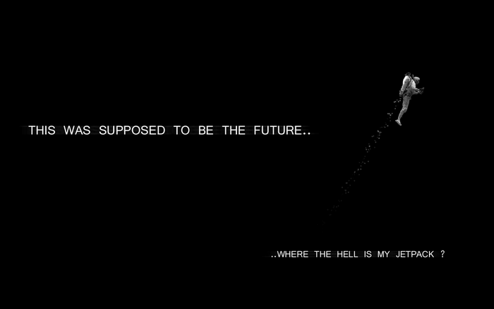 Astronaut falling with text about the future and jetpack
