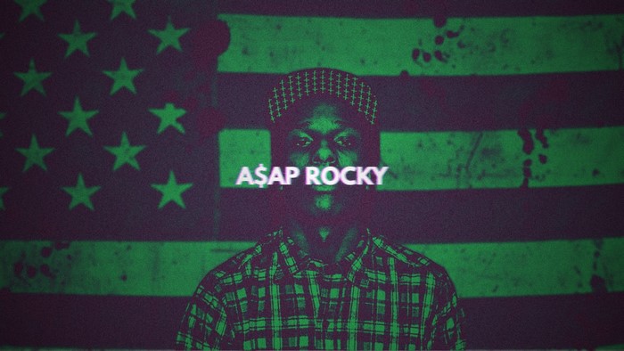 A$AP Rocky in front of American flag