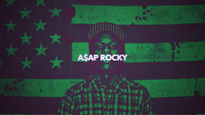 A$AP Rocky portrait with American flag background