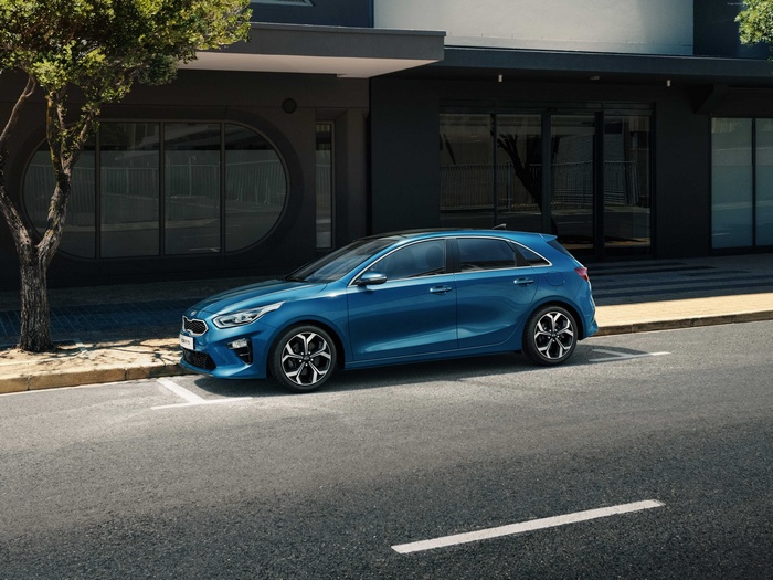 Blue Kia Ceed parked on a street