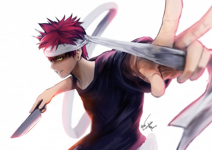 Yukihira Soma from Shokugeki no Souma holding a knife