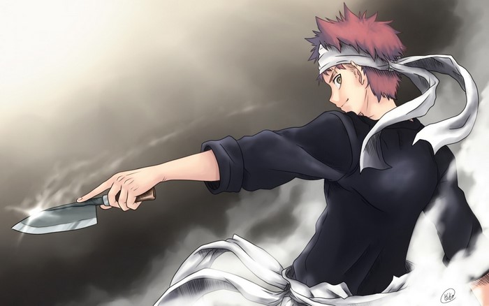Yukihira Soma from Shokugeki no Souma holding a knife