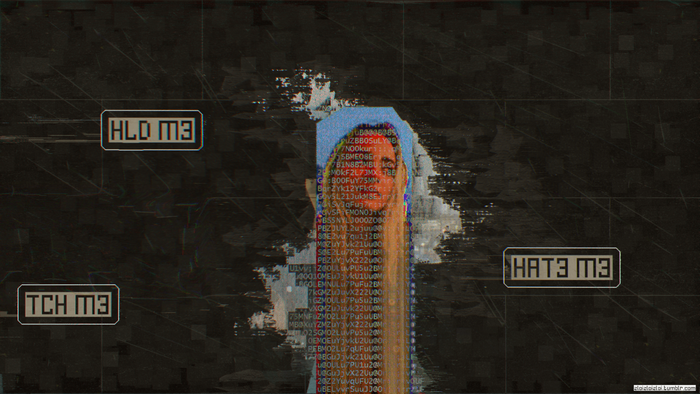 Glitch art with text overlays