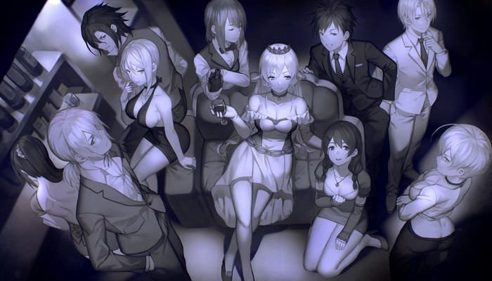 Shokugeki no Souma characters in a dimly lit room