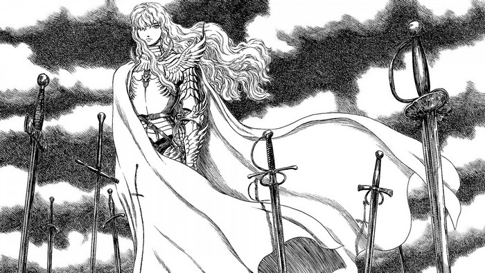 Griffith from Berserk surrounded by swords