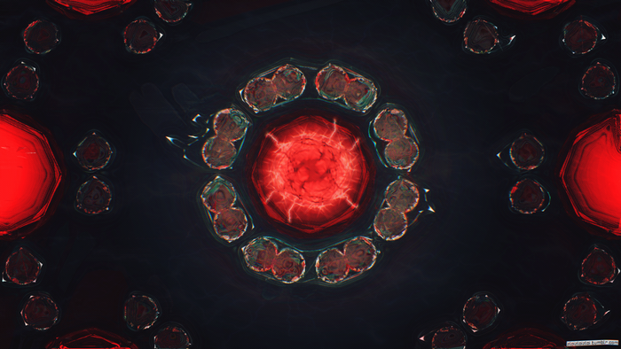 Abstract red fractal pattern with symmetrical elements