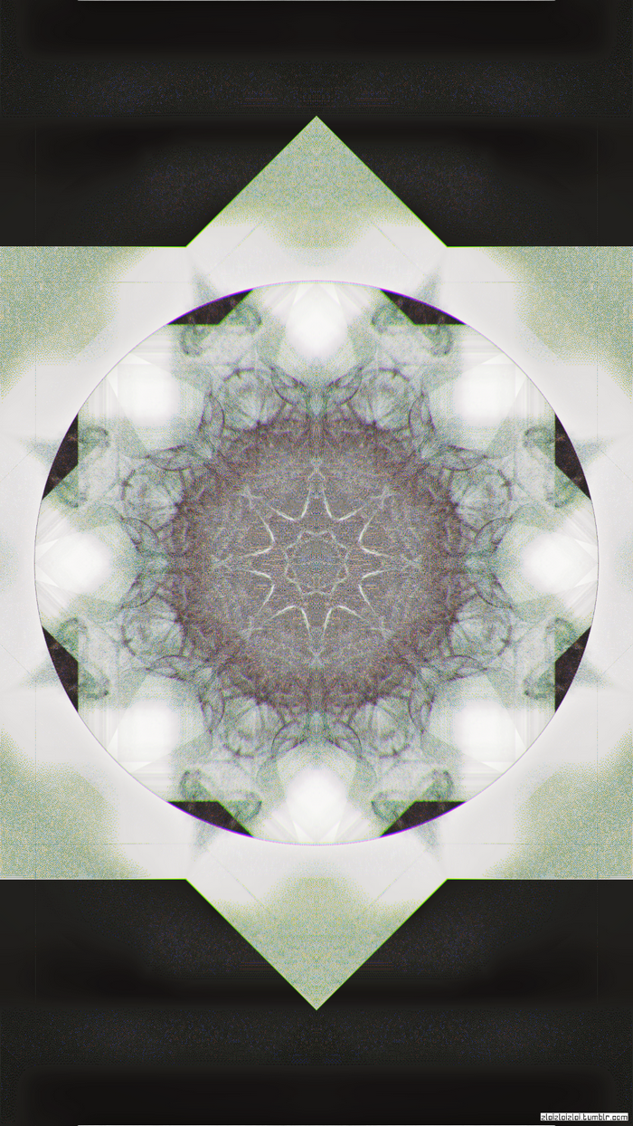 Abstract mandala with geometric shapes and glitch art effect