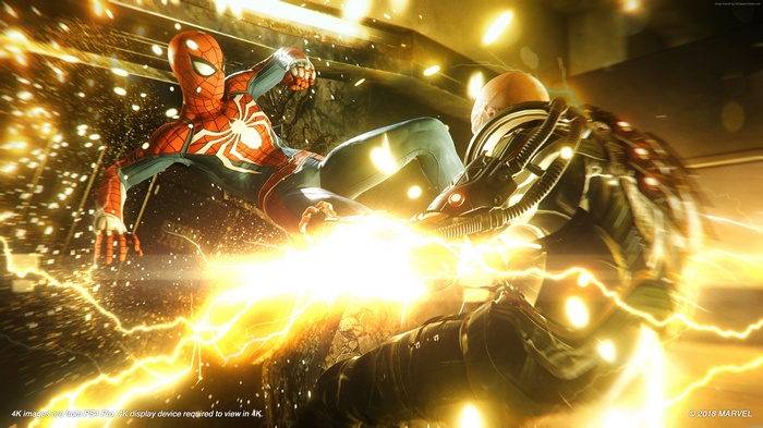 Spider-Man from Marvel's Spider-Man fighting Doc Ock