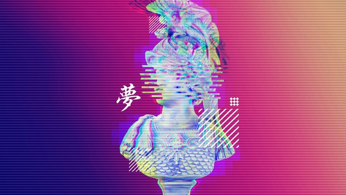 Glitch Art Bust Sculpture with Vaporwave Aesthetic