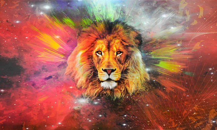 Lion in a colorful galaxy illustration