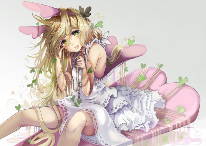 Anime girl with blonde hair and pink ears