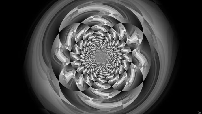 Monochrome fractal spiral with black background