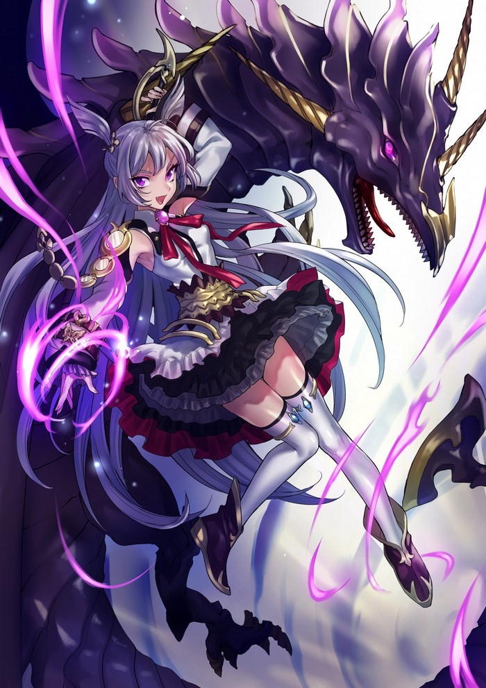 Anime girl with white hair and dragon