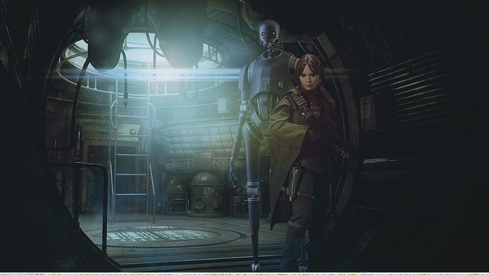 Jyn Erso and K-2SO from Rogue One: A Star Wars Story