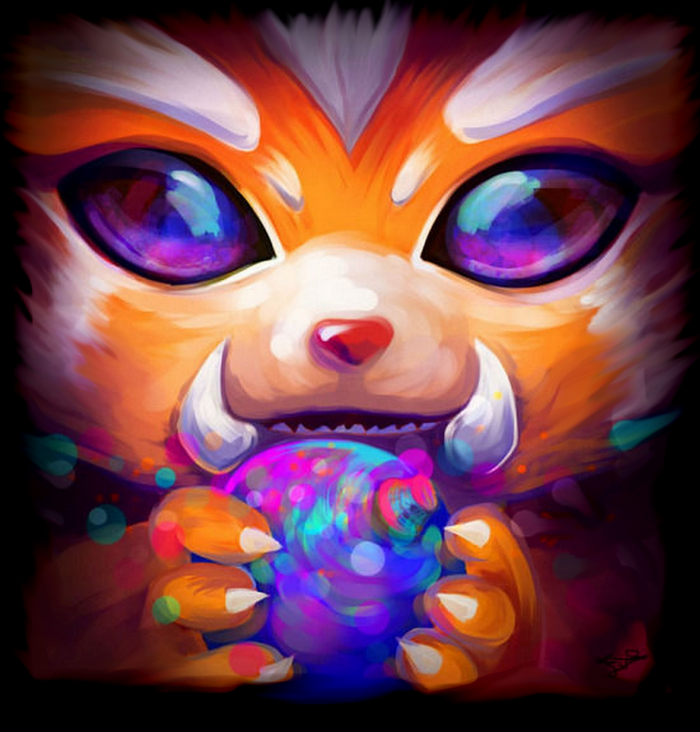 Gnar from League of Legends holding a colorful toy
