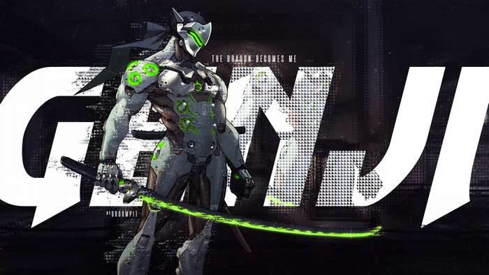 Genji from Overwatch with glowing green katana