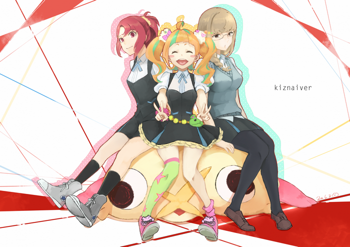 Niko Niiyama, Chidori Takashiro, and Honoka Maki from Kiznaiver