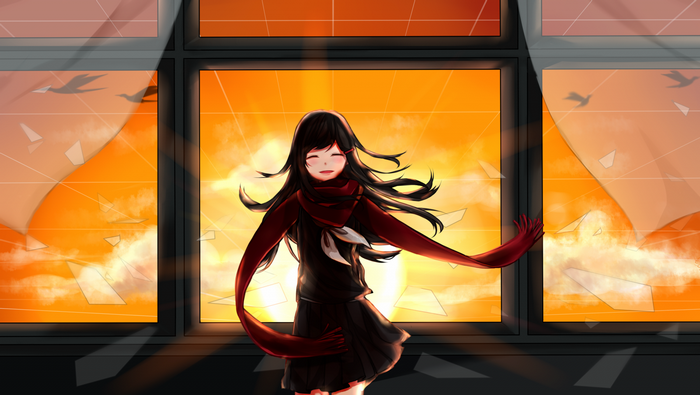 Ayano Tateyama from Kagerou Project in front of a sunset