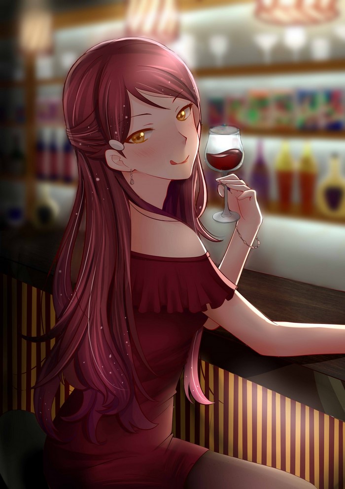 Sakurauchi Riko from Love Live! Sunshine!! with wine