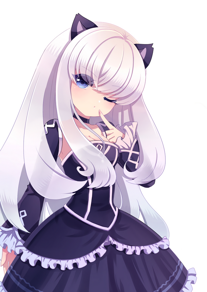 Anime girl with white hair and cat ears