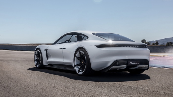 White Porsche Taycan Mission E 4K