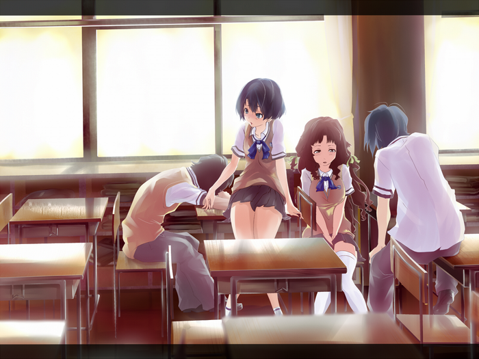 Anime characters in a classroom setting
