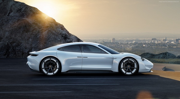 White Porsche Taycan Electric Car